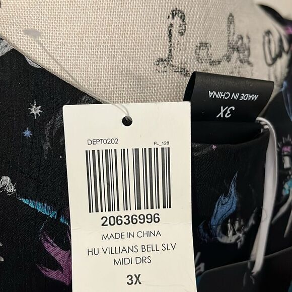 Her Universe Disney Villains V-Neck Skull Hat All Over Print Design Midi Dress - Picture 6 of 14